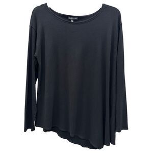 Eileen Fisher Tunic Top Asymmetrical Hem M Black Long Sleeve Boat Neck Viscose